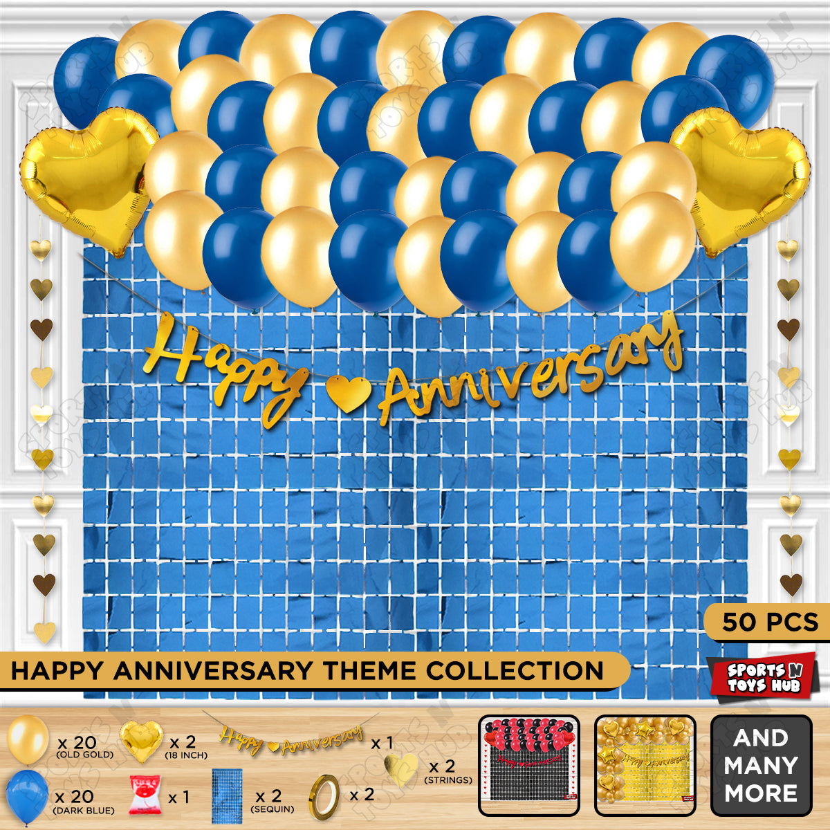 Happy Anniversary Gold Cursive Banner Rectangle Curtain Theme Collection