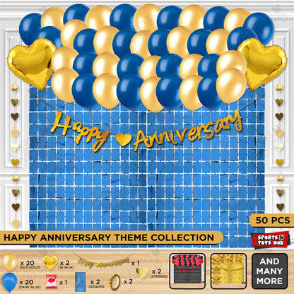 Happy Anniversary Gold Cursive Banner Rectangle Curtain Theme Collection