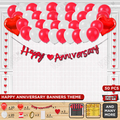 Happy Anniversary Red Cursive Banner Rectangle Curtain Theme Collection