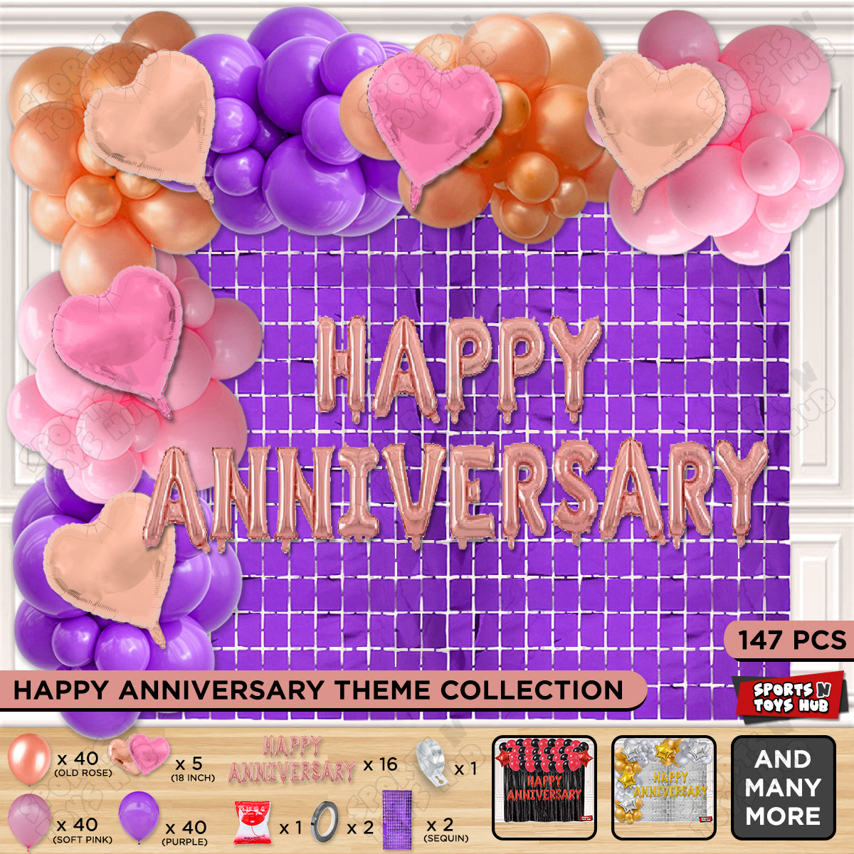 Happy Anniversary Rose Gold Vintage Foil Letter Arch Theme Collection