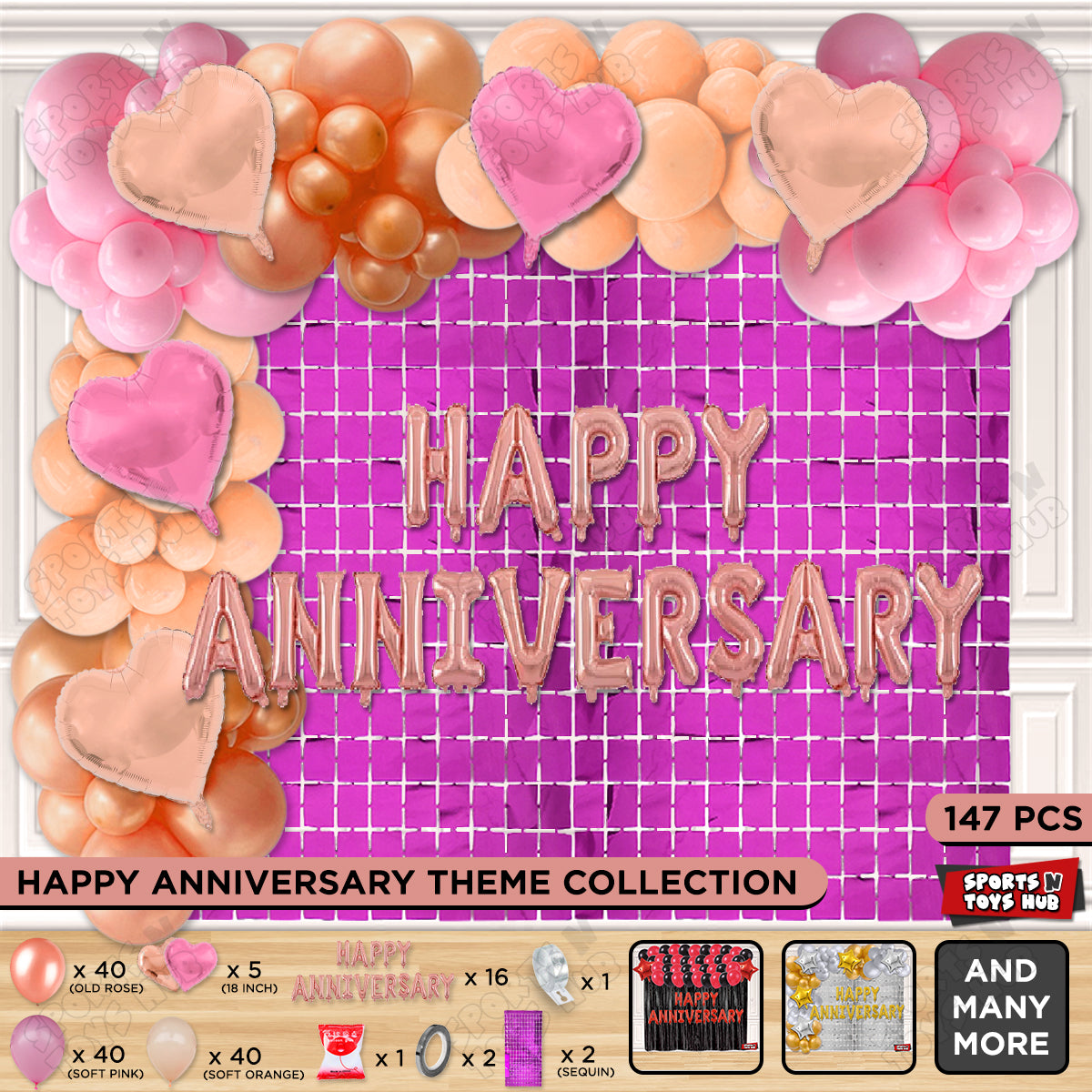 Happy Anniversary Rose Gold Vintage Foil Letter Arch Theme Collection