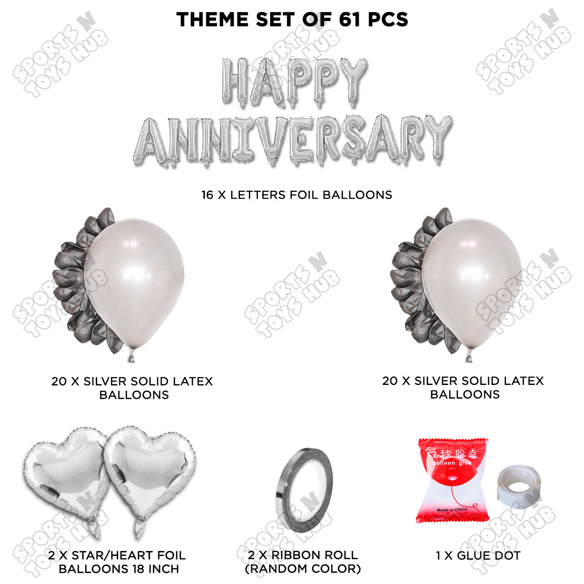 Happy Anniversary Silver Foil Letter Garland Theme Collection