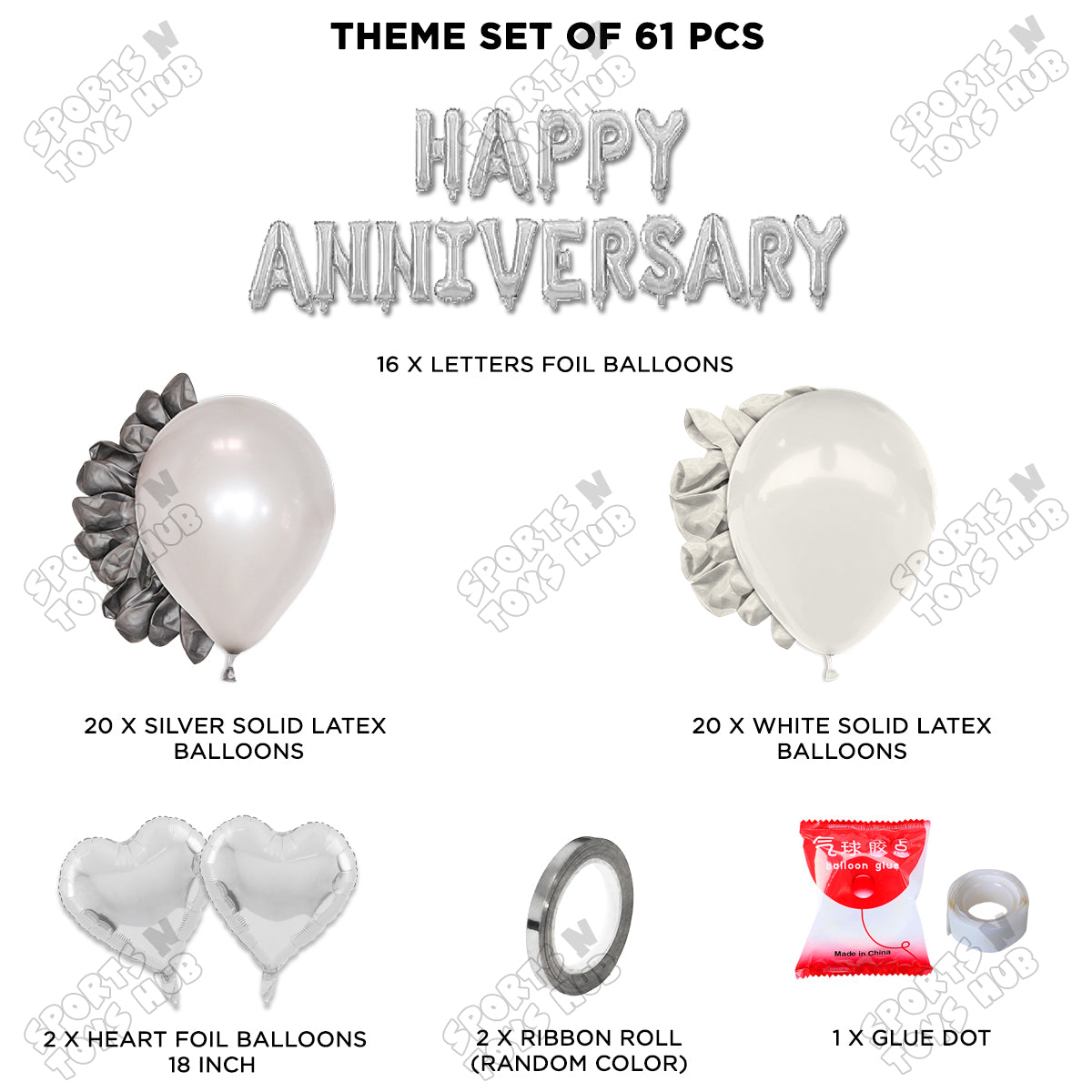 Happy Anniversary Silver Foil Letter Garland Theme Collection