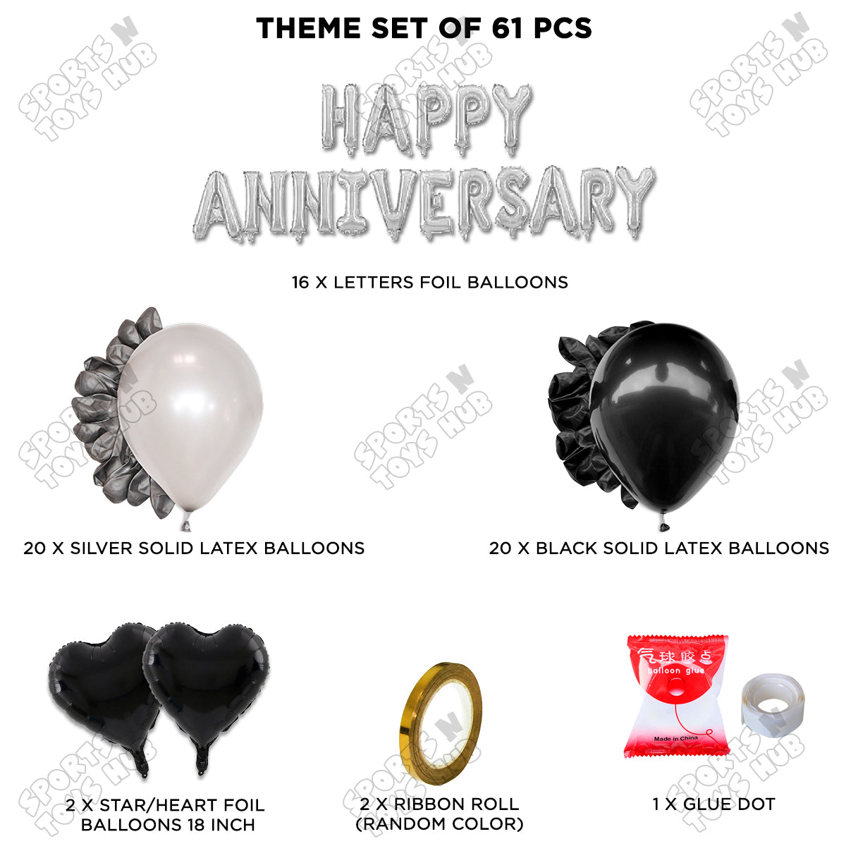 Happy Anniversary Silver Foil Letter Garland Theme Collection
