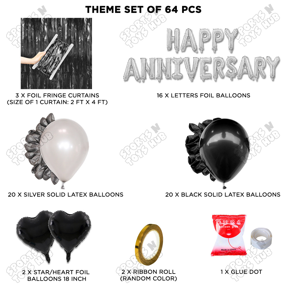 Happy Anniversary Silver Foil Letter Curtain Theme Collection