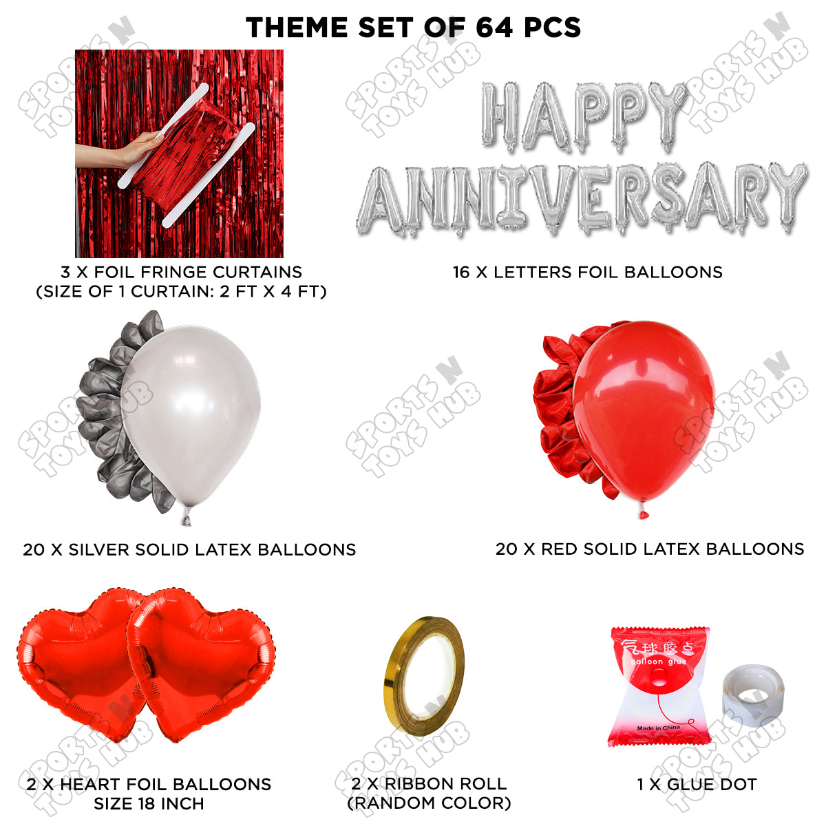 Happy Anniversary Silver Foil Letter Curtain Theme Collection
