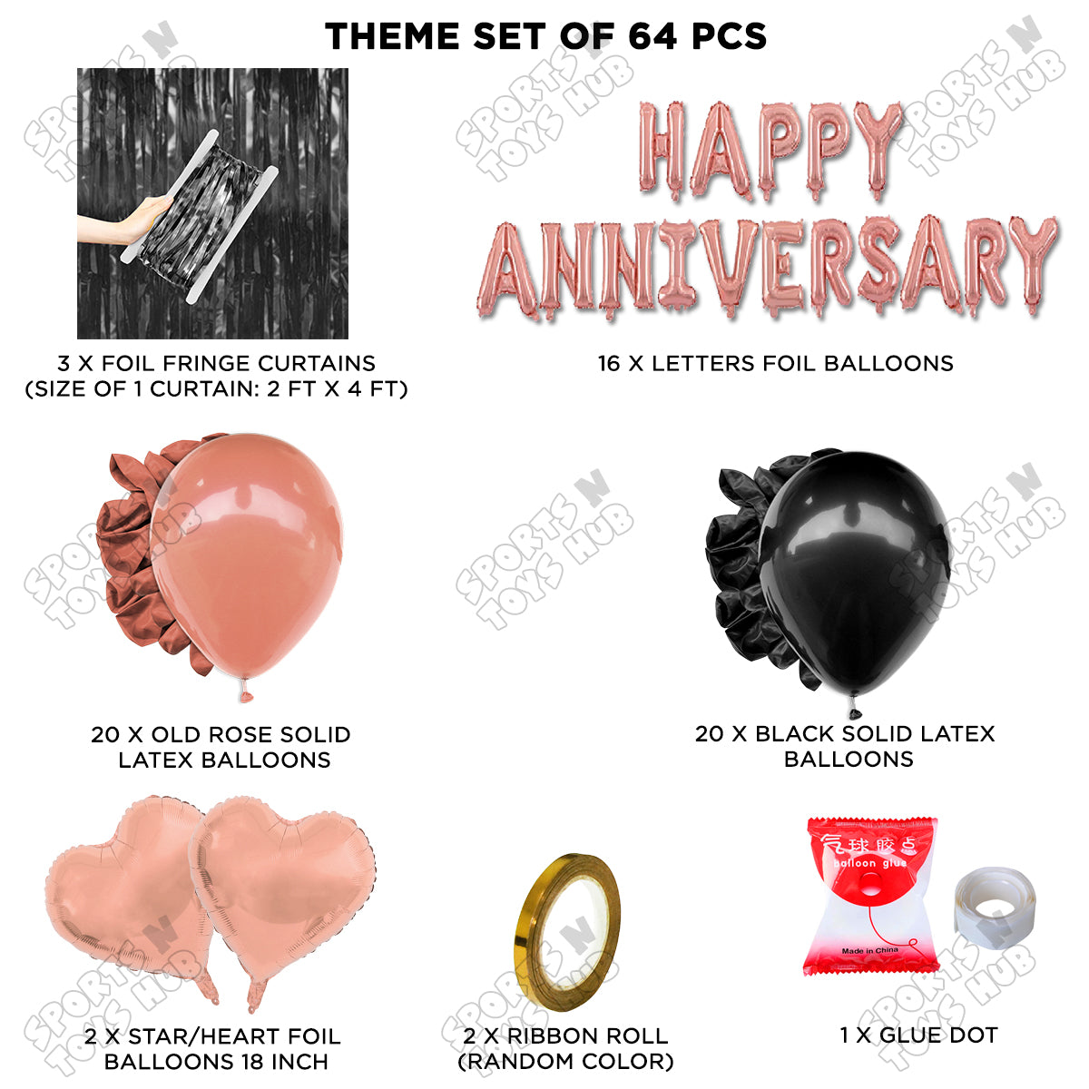 Happy Anniversary RoseGold Foil Letter Curtain Theme Collection