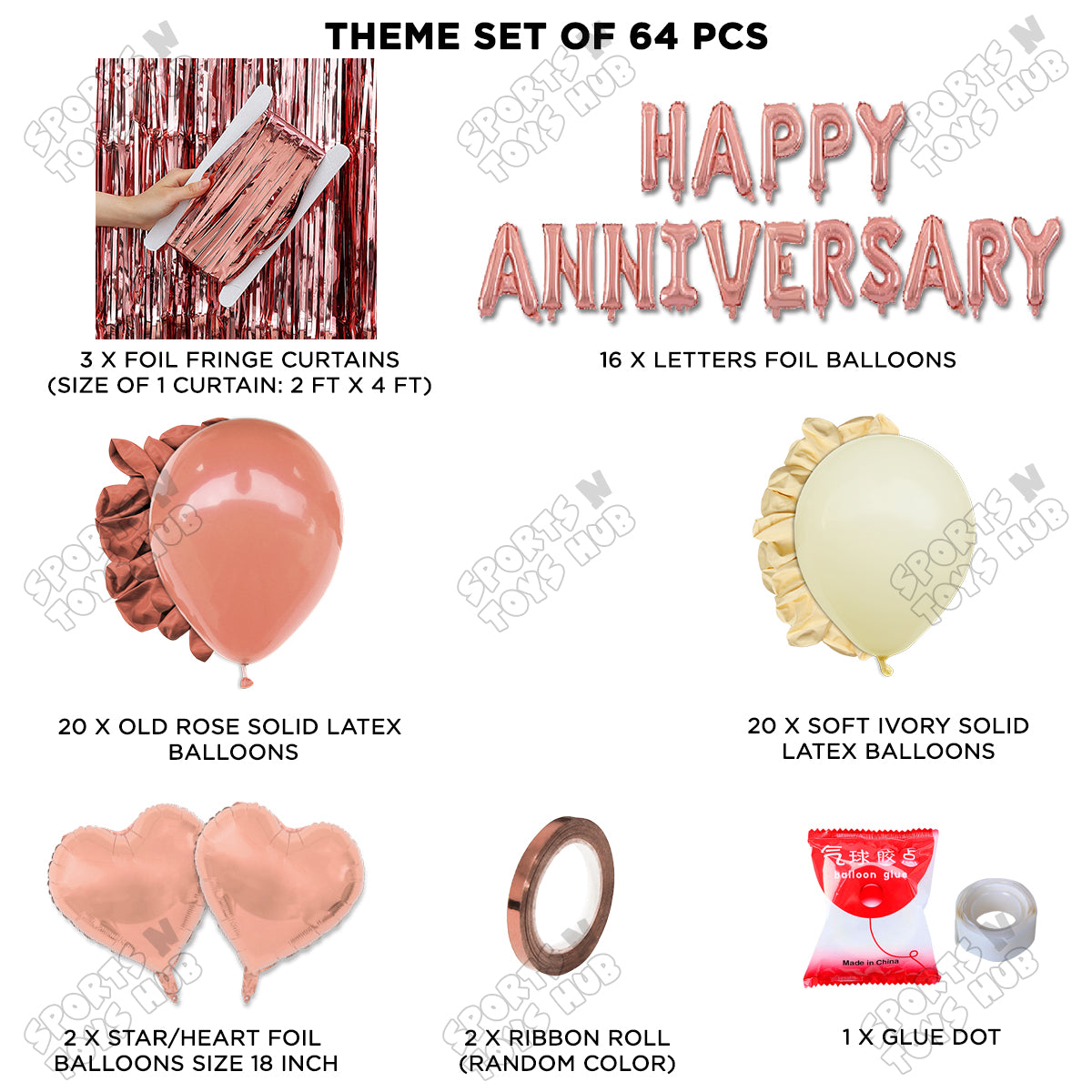 Happy Anniversary Rose Gold Vintage Foil Letter Curtain Theme Collection