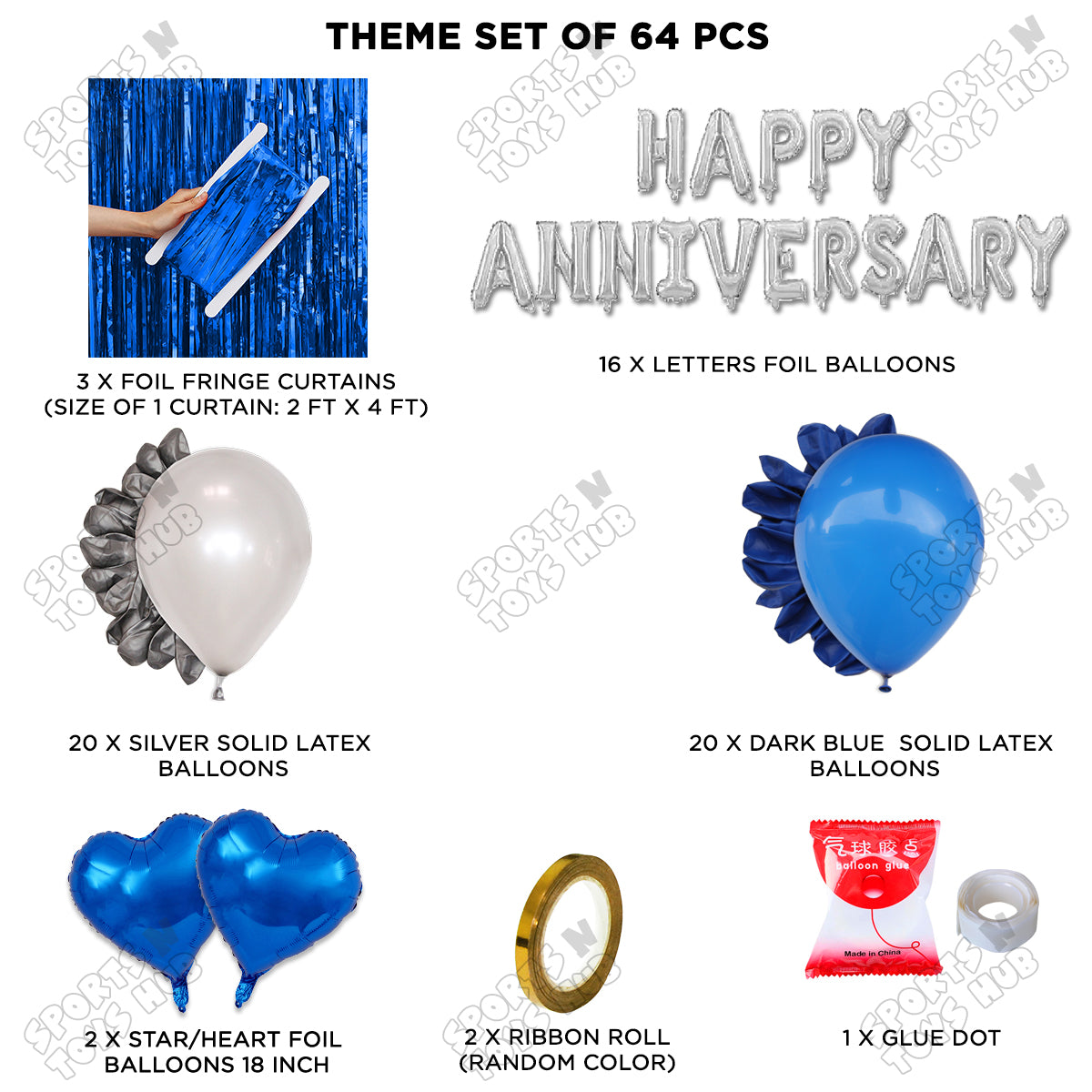 Happy Anniversary Silver Foil Letter Curtain Theme Collection