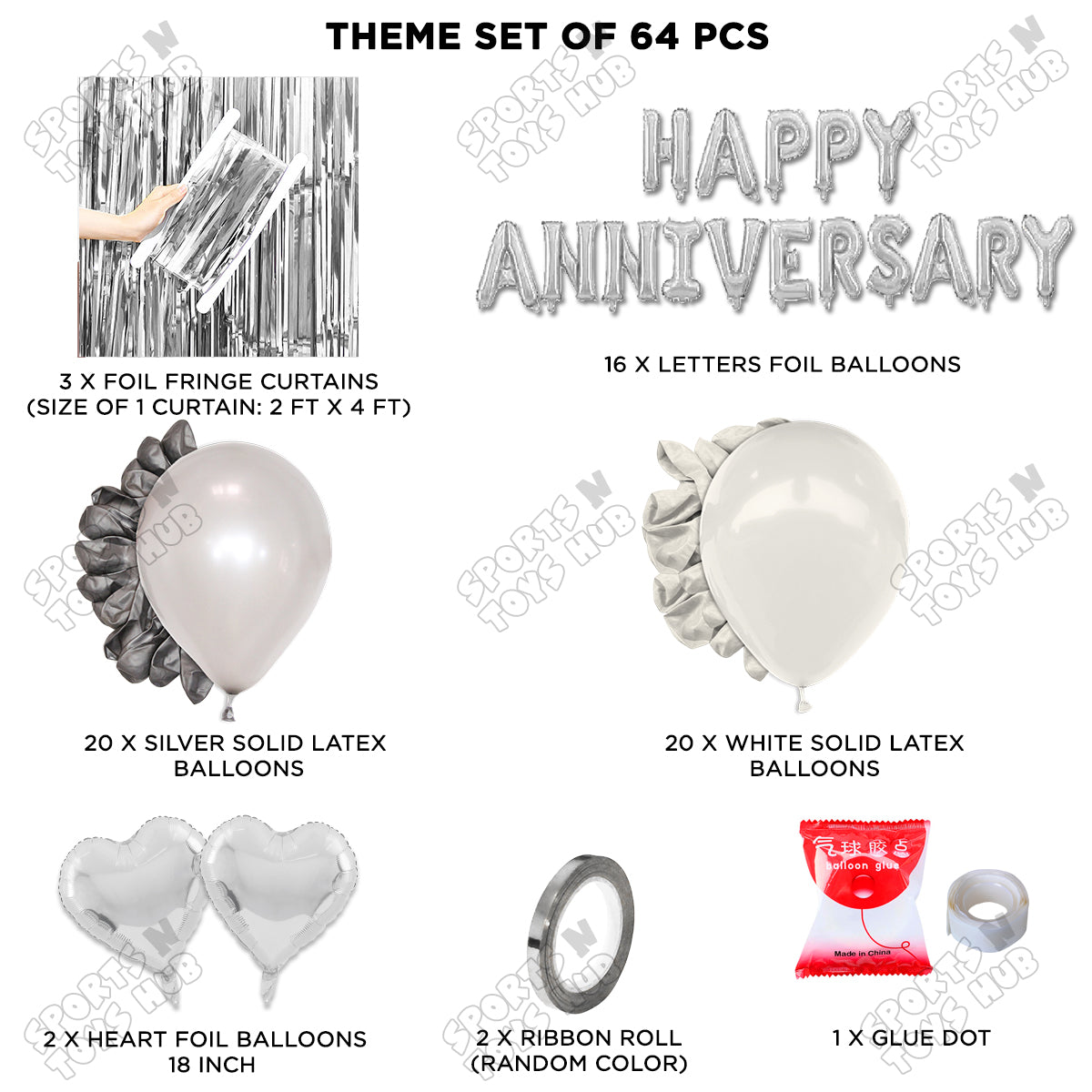 Happy Anniversary Silver Foil Letter Curtain Theme Collection