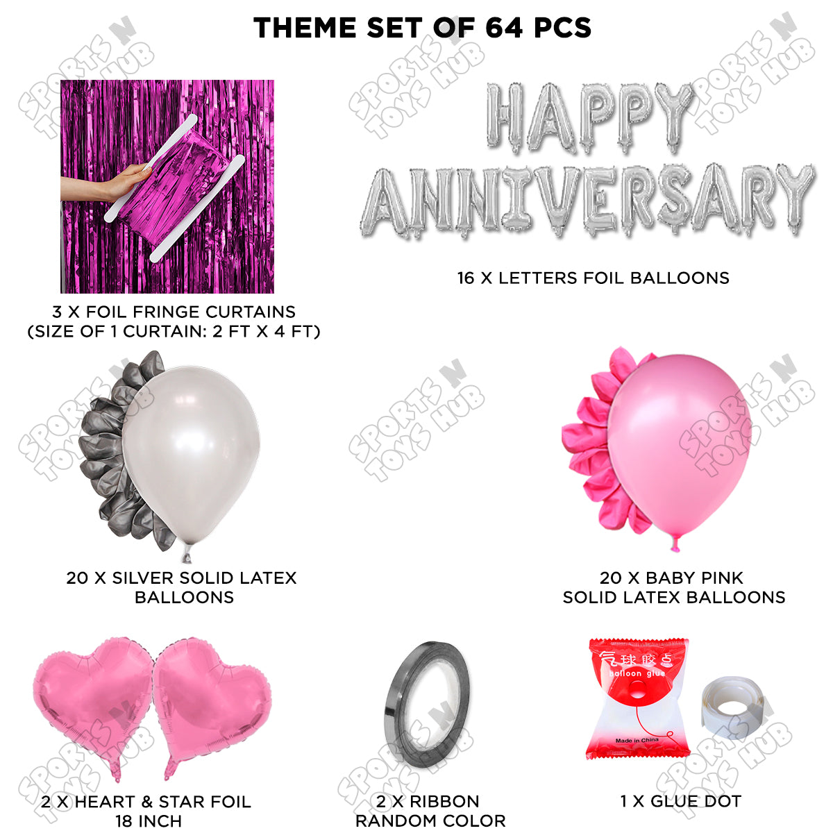 Happy Anniversary Silver Foil Letter Curtain Theme Collection
