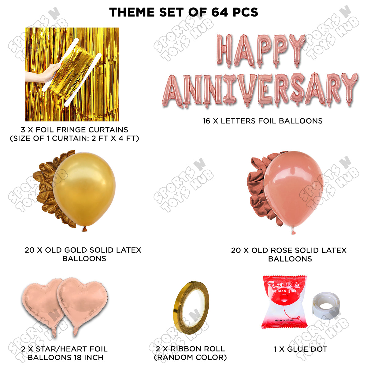 Happy Anniversary RoseGold Foil Letter Curtain Theme Collection
