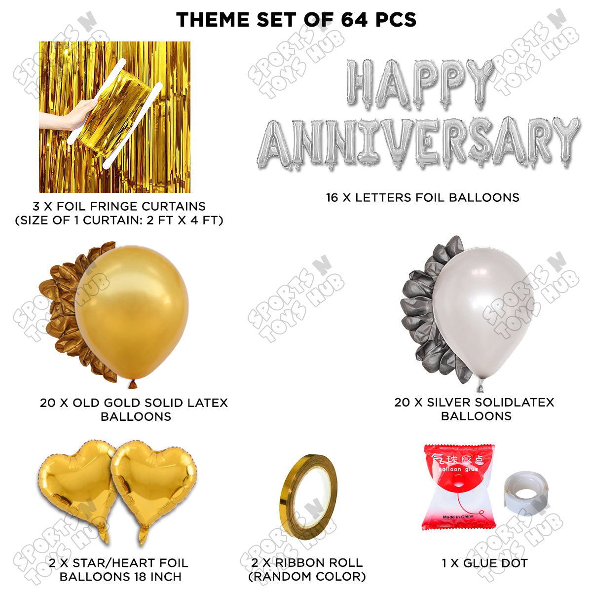 Happy Anniversary Silver Foil Letter Curtain Theme Collection