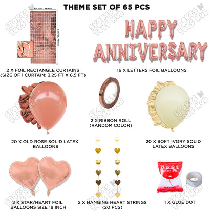 Happy Anniversary Rose Gold Vintage Foil Letter Rectangle Curtain Theme Collection