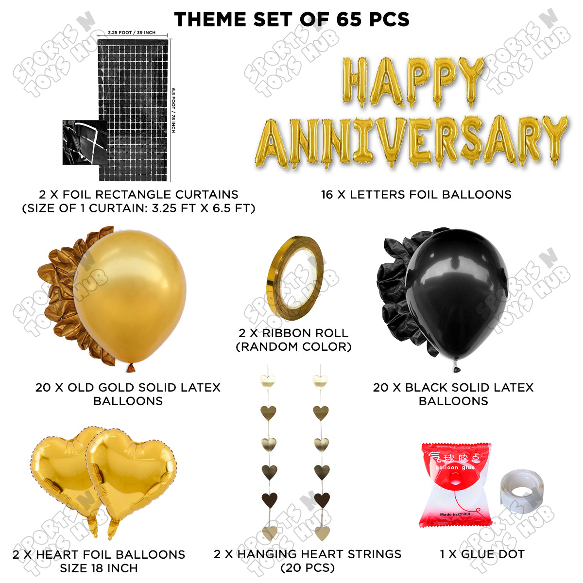 Happy Anniversary Gold Foil Letter Rectangle Curtain Theme Collection