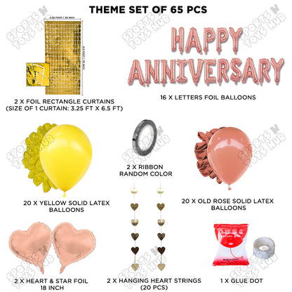 Happy Anniversary Rose Gold Vintage Foil Letter Rectangle Curtain Theme Collection