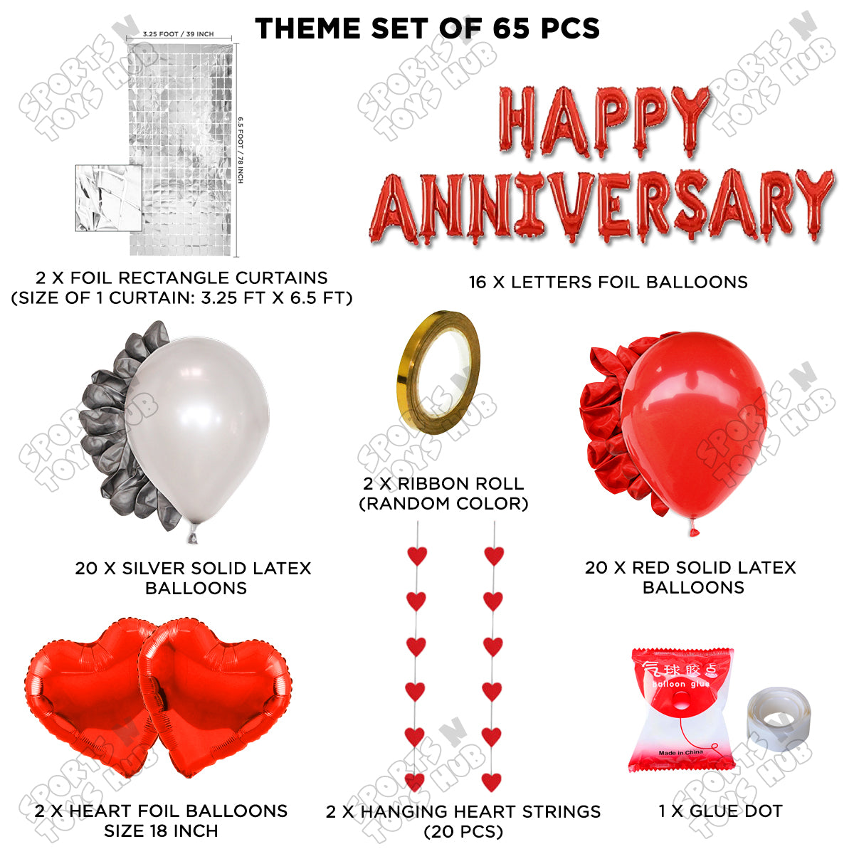 Happy Anniversary Red Foil Letter Rectangle Curtain Theme Collection