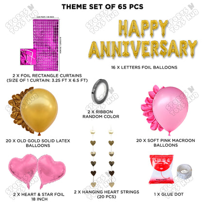 Happy Anniversary Gold Foil Letter Rectangle Curtain Theme Collection
