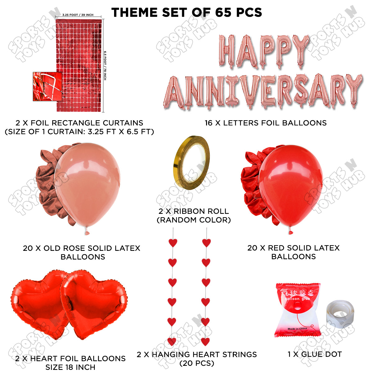 Happy Anniversary RoseGold Foil Letter Rectangle Curtain Theme Collection