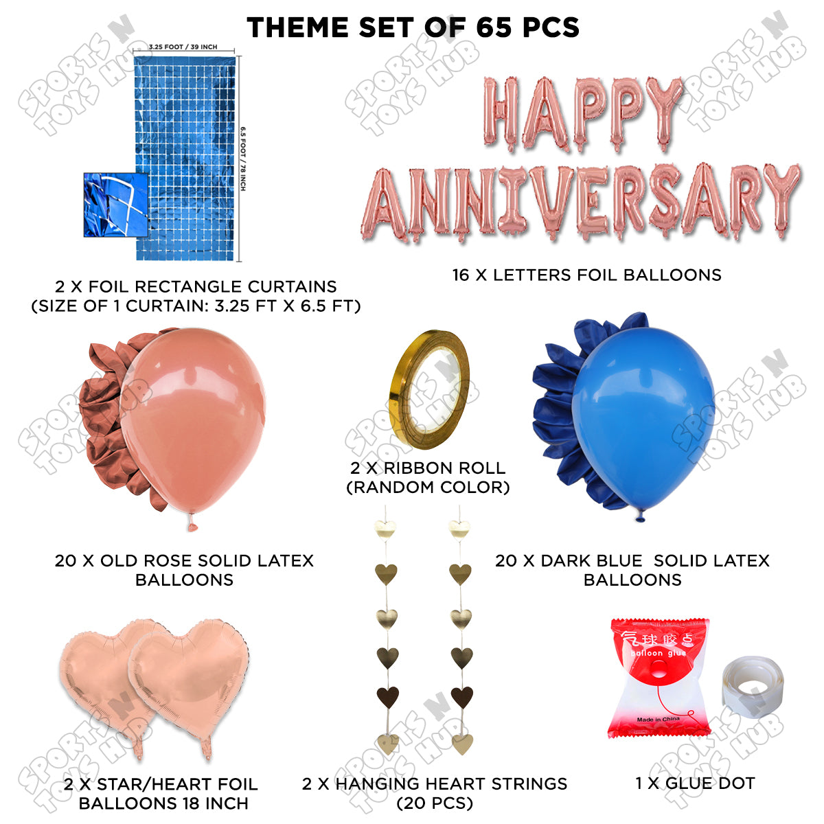 Happy Anniversary RoseGold Foil Letter Rectangle Curtain Theme Collection