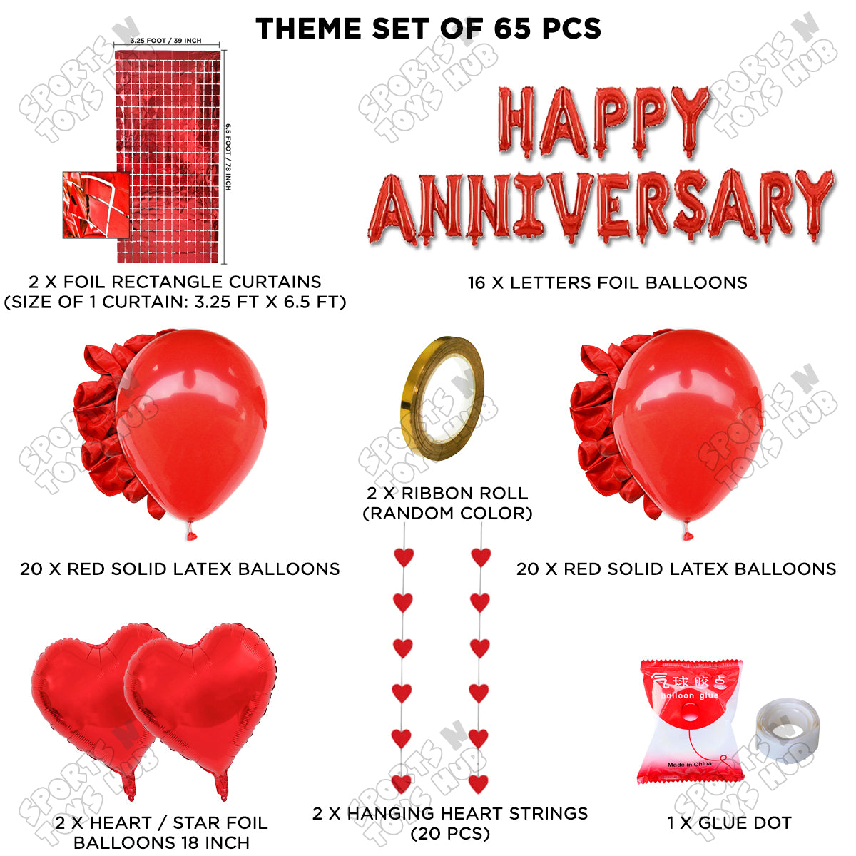 Happy Anniversary Red Foil Letter Rectangle Curtain Theme Collection