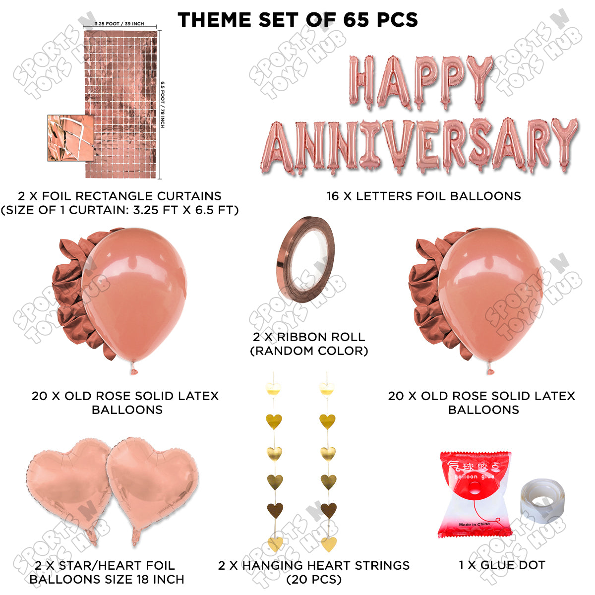 Happy Anniversary RoseGold Foil Letter Rectangle Curtain Theme Collection