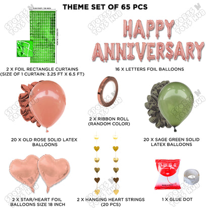 Happy Anniversary Rose Gold Vintage Foil Letter Rectangle Curtain Theme Collection