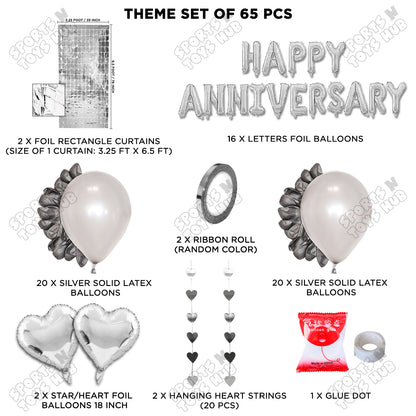 Happy Anniversary Silver Foil Letter Rectangle Curtain Theme Collection