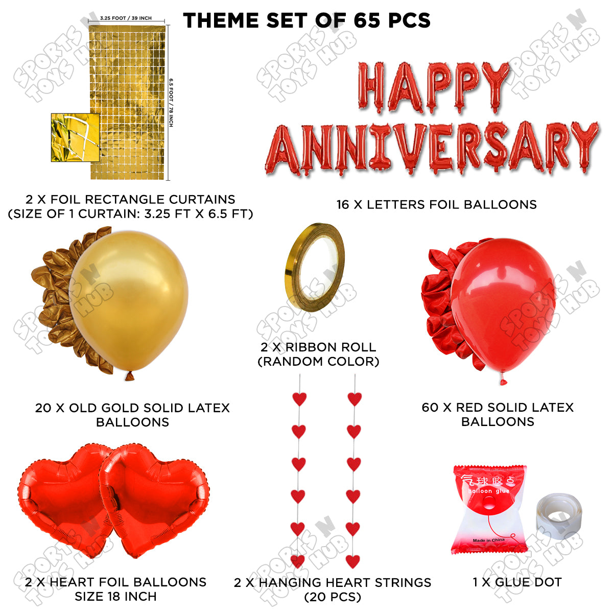 Happy Anniversary Red Foil Letter Rectangle Curtain Theme Collection