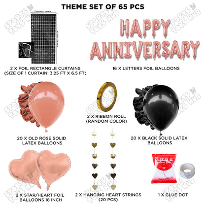 Happy Anniversary RoseGold Foil Letter Rectangle Curtain Theme Collection