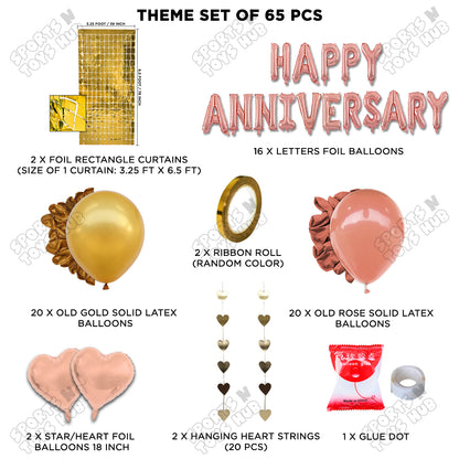 Happy Anniversary RoseGold Foil Letter Rectangle Curtain Theme Collection