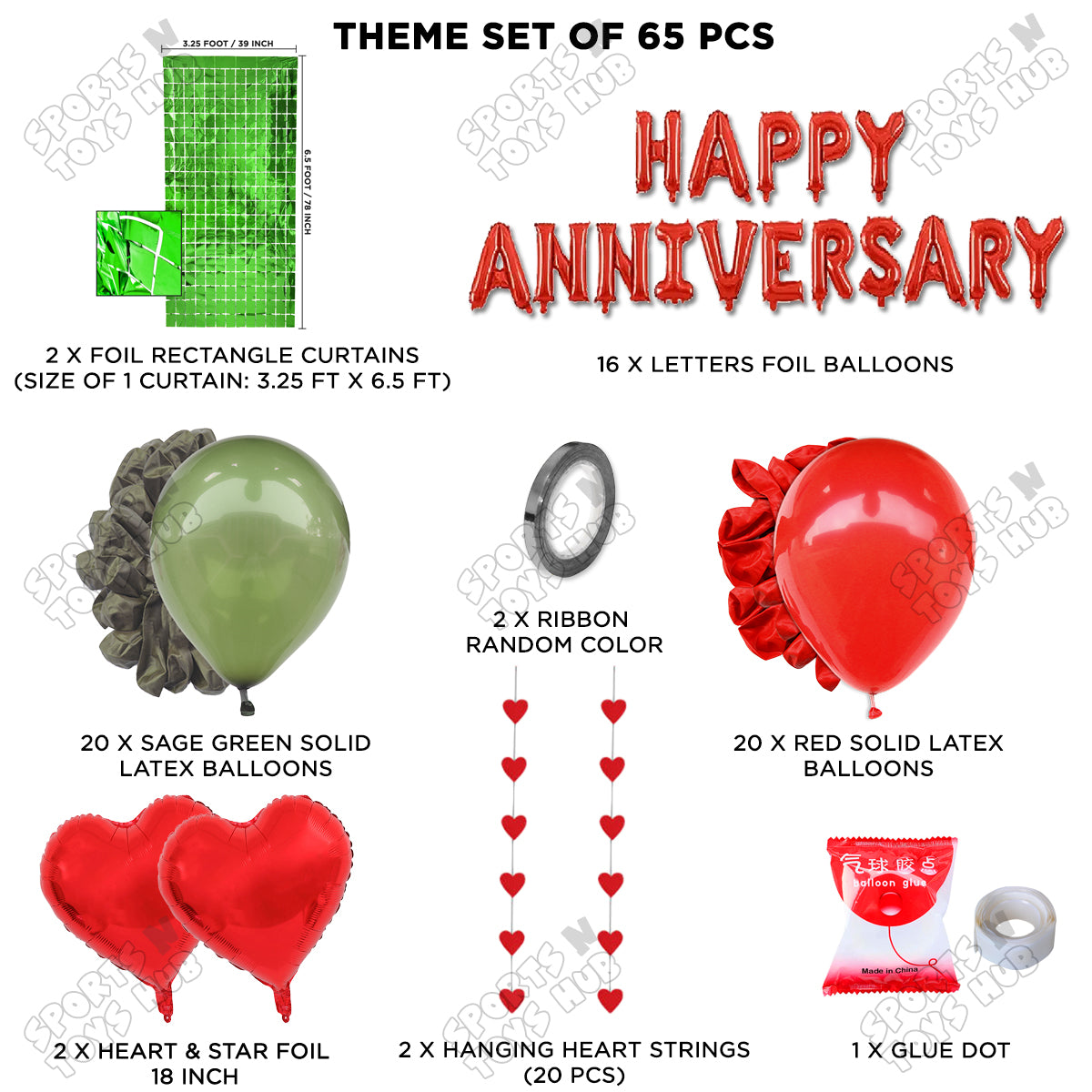 Happy Anniversary Red Foil Letter Rectangle Curtain Theme Collection