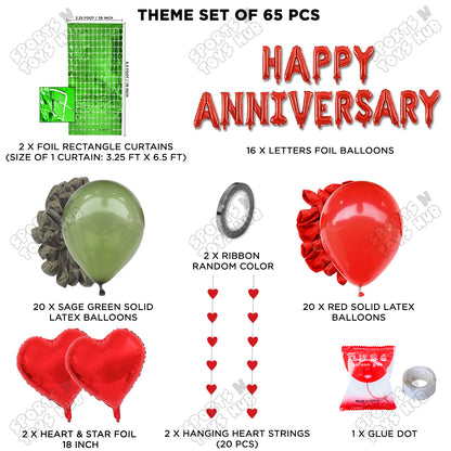 Happy Anniversary Red Foil Letter Rectangle Curtain Theme Collection
