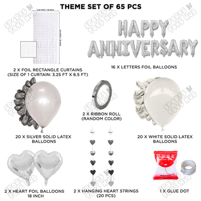 Happy Anniversary Silver Foil Letter Rectangle Curtain Theme Collection