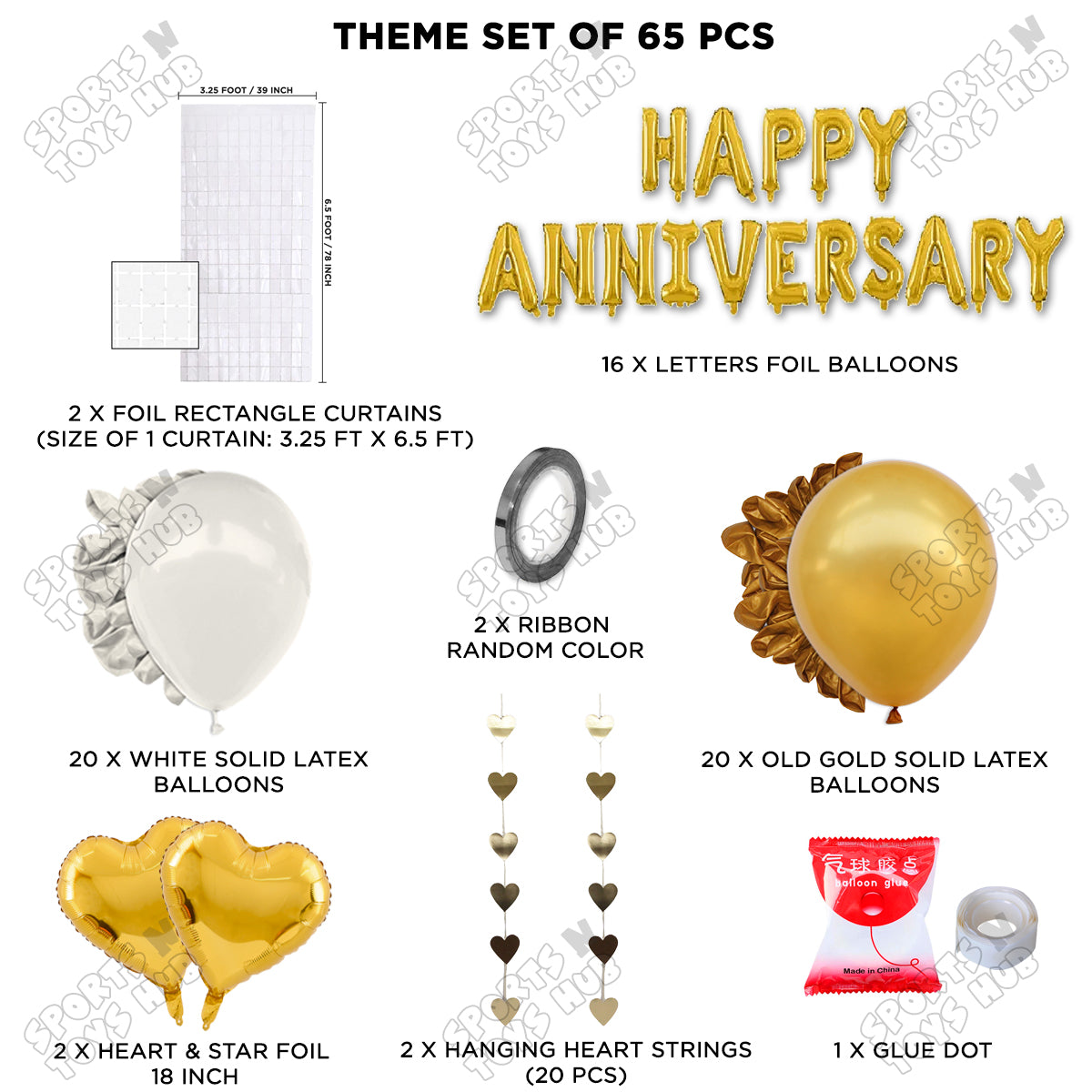 Happy Anniversary Gold Foil Letter Rectangle Curtain Theme Collection