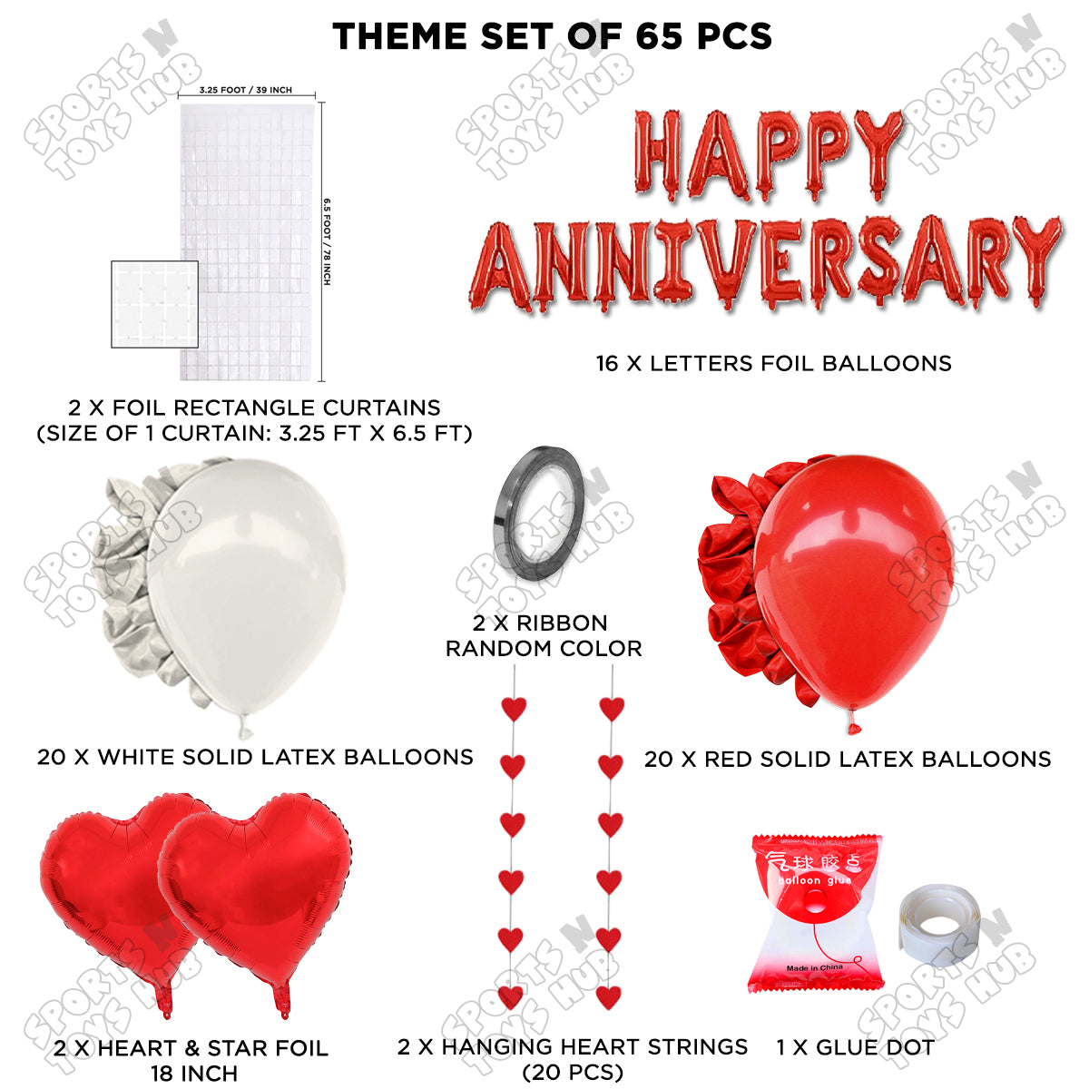 Happy Anniversary Red Foil Letter Rectangle Curtain Theme Collection