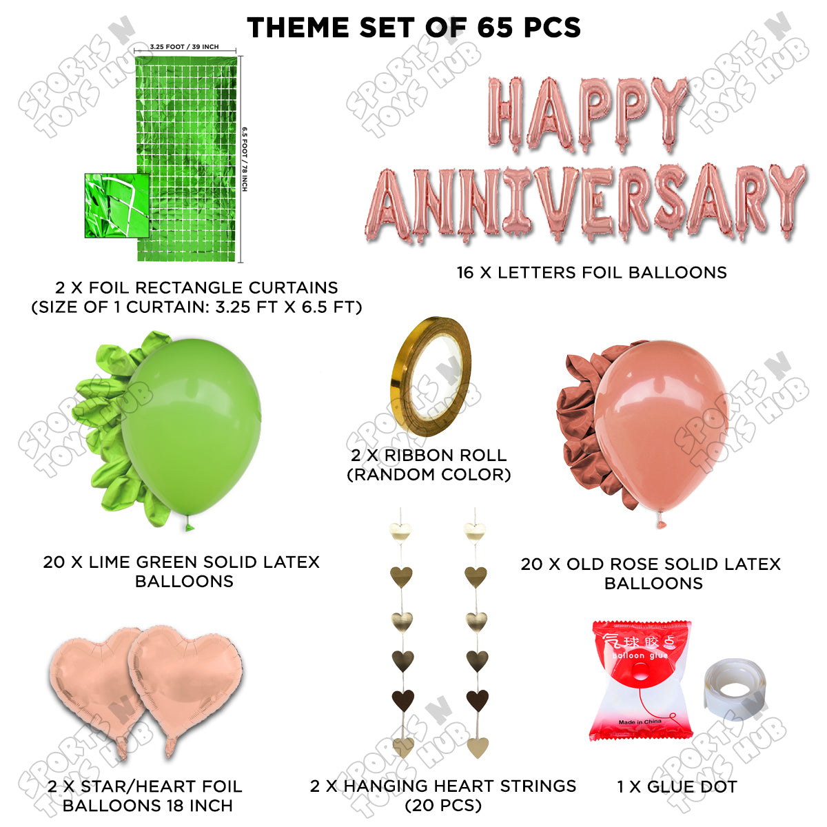 Happy Anniversary Rose Gold Vintage Foil Letter Rectangle Curtain Theme Collection