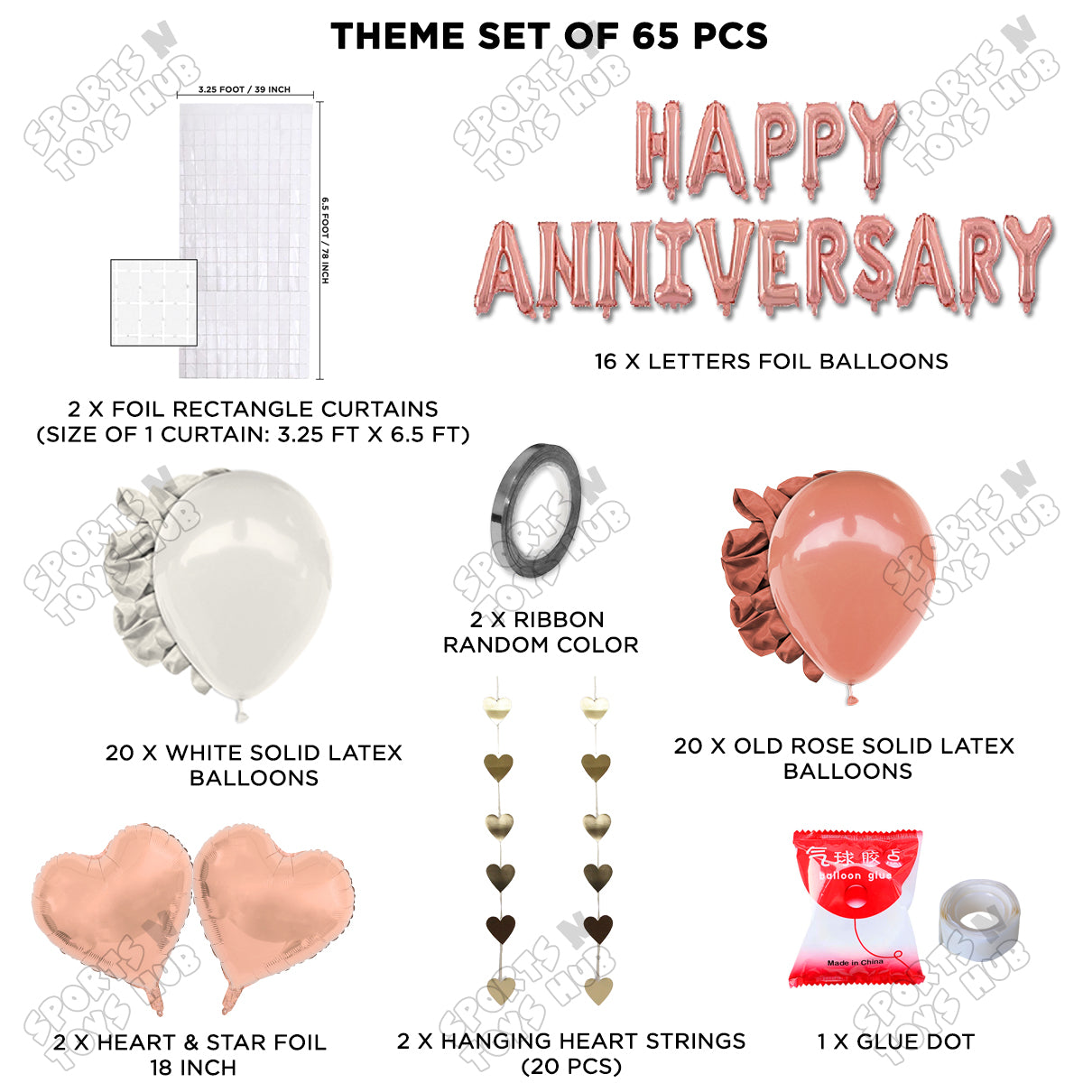Happy Anniversary RoseGold Foil Letter Rectangle Curtain Theme Collection