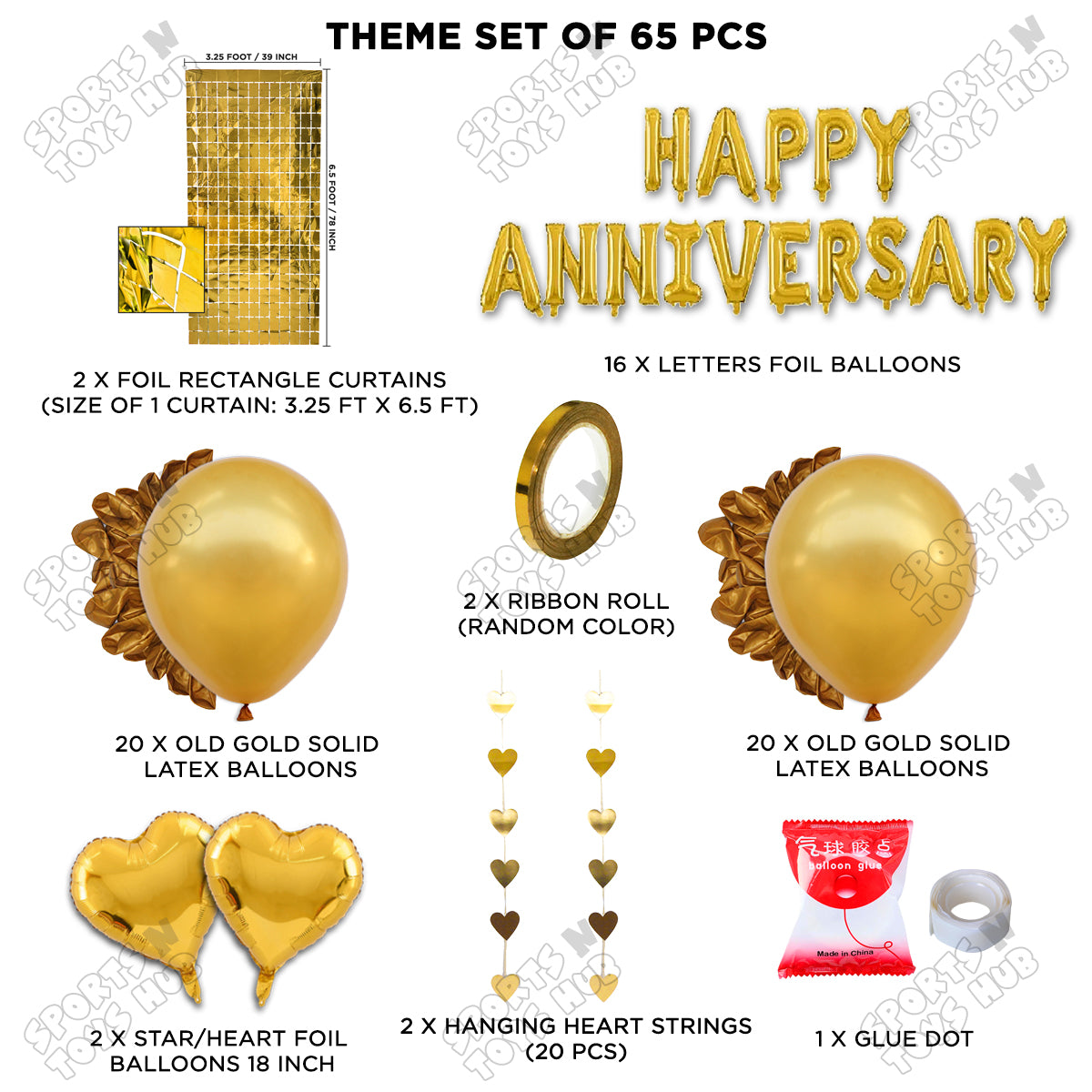 Happy Anniversary Gold Foil Letter Rectangle Curtain Theme Collection