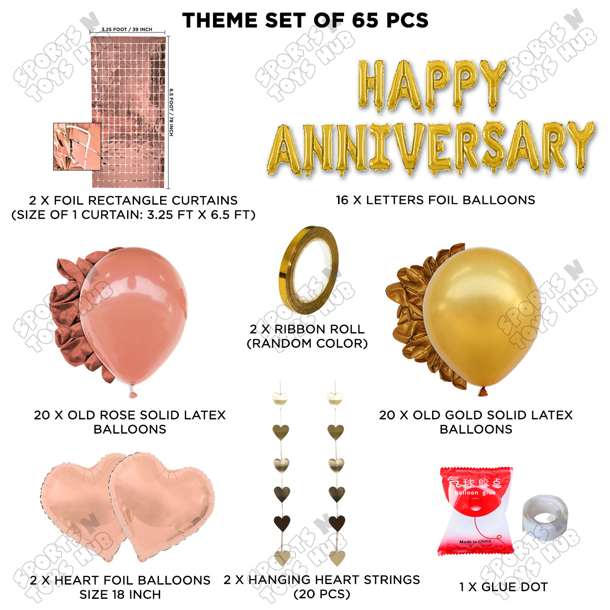 Happy Anniversary Gold Foil Letter Rectangle Curtain Theme Collection