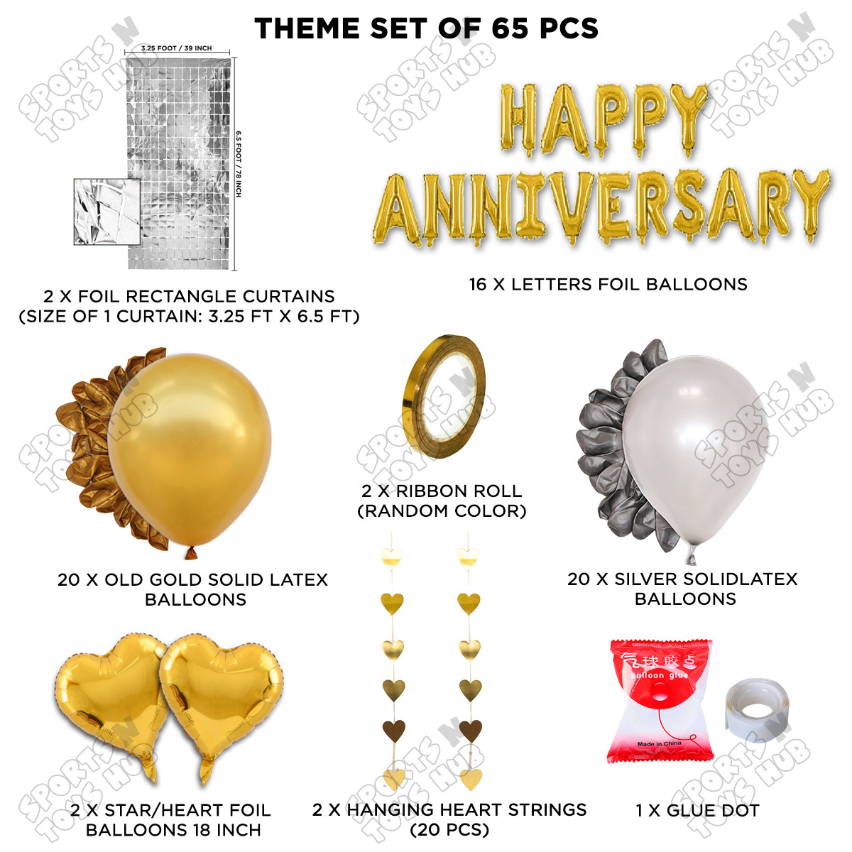 Happy Anniversary Gold Foil Letter Rectangle Curtain Theme Collection