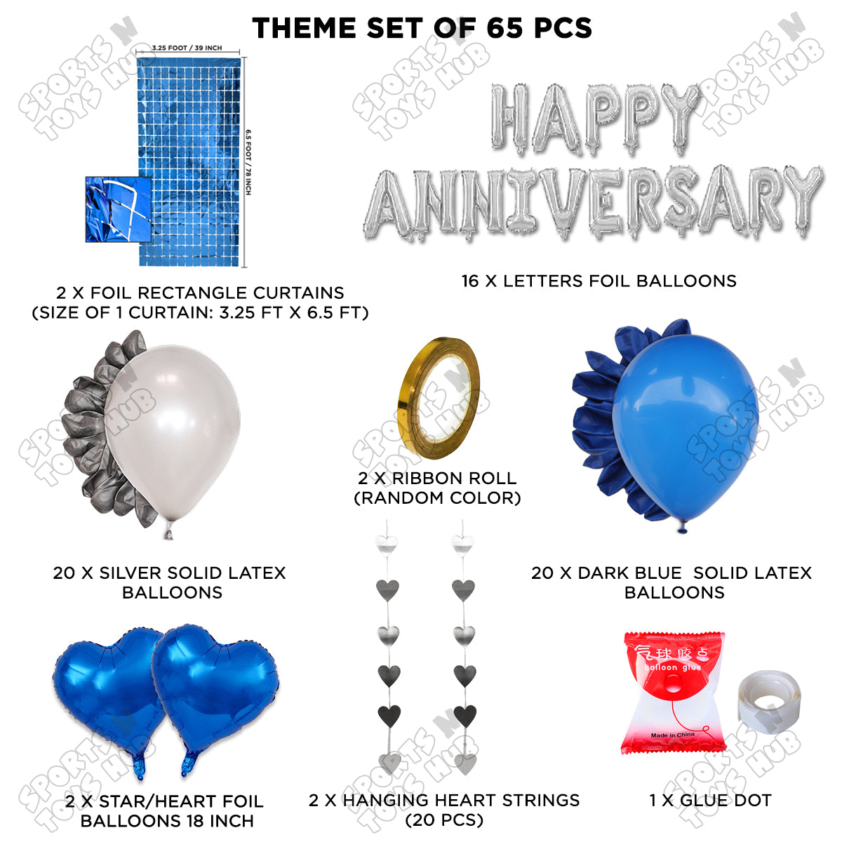 Happy Anniversary Silver Foil Letter Rectangle Curtain Theme Collection