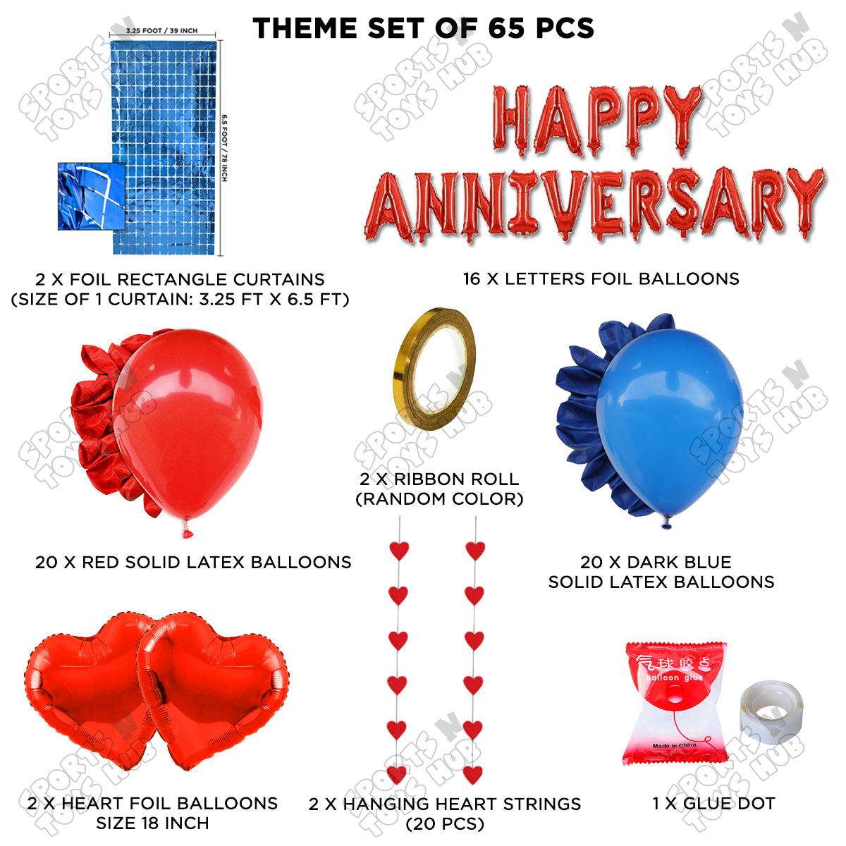 Happy Anniversary Red Foil Letter Rectangle Curtain Theme Collection