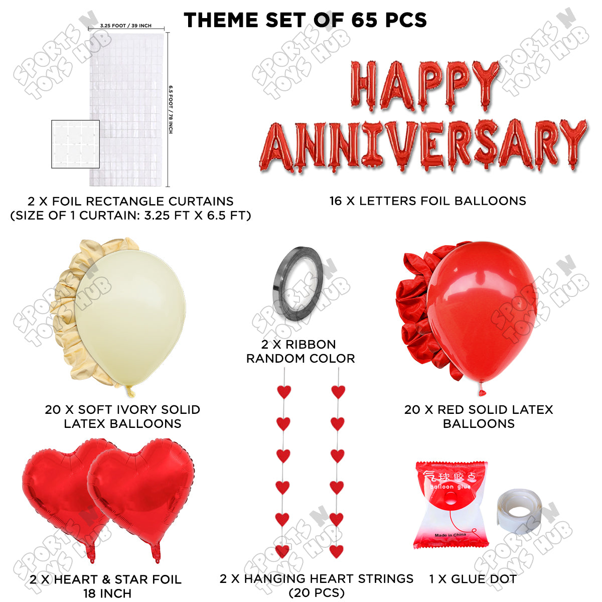 Happy Anniversary Red Foil Letter Rectangle Curtain Theme Collection