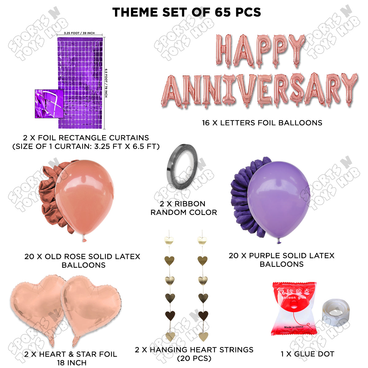 Happy Anniversary Rose Gold Vintage Foil Letter Rectangle Curtain Theme Collection