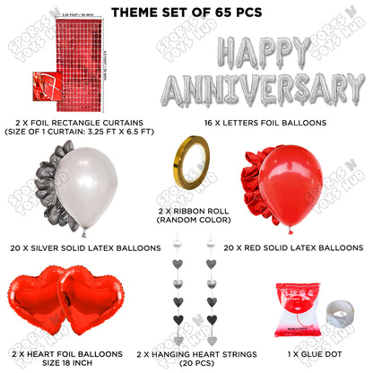 Happy Anniversary Silver Foil Letter Rectangle Curtain Theme Collection