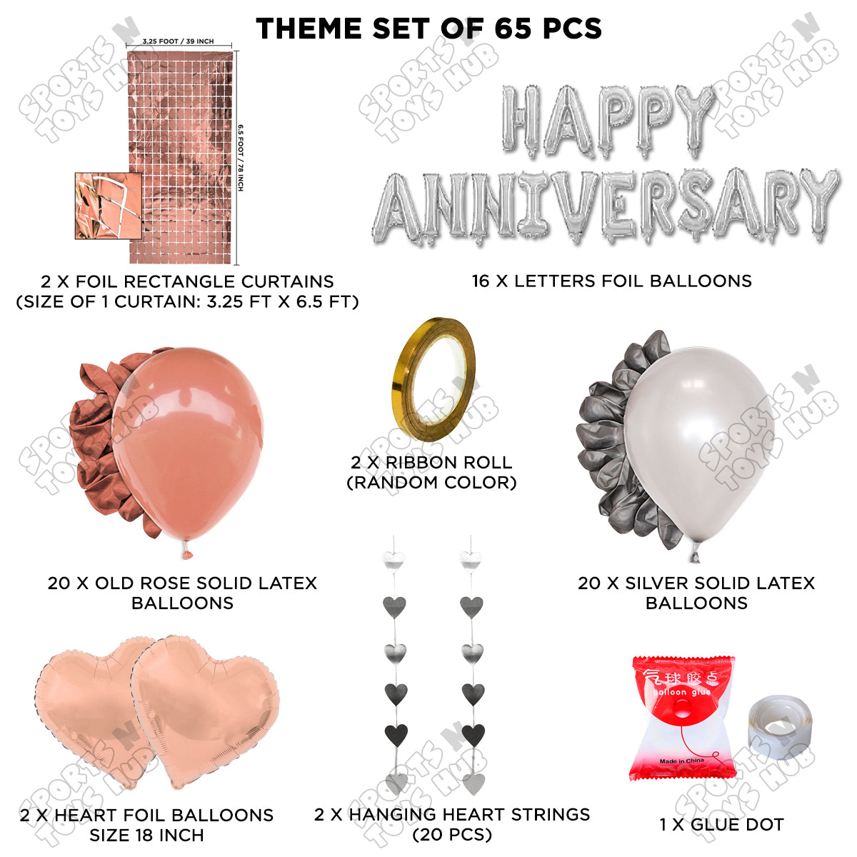 Happy Anniversary Silver Foil Letter Rectangle Curtain Theme Collection