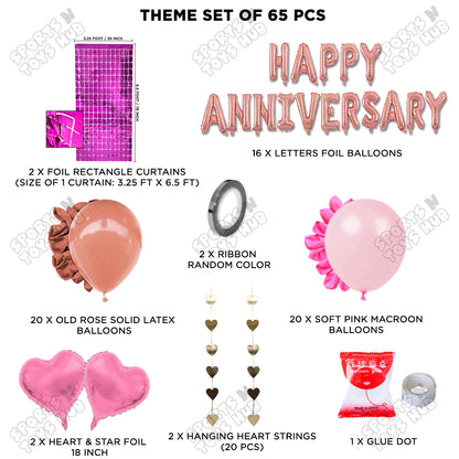 Happy Anniversary Rose Gold Vintage Foil Letter Rectangle Curtain Theme Collection