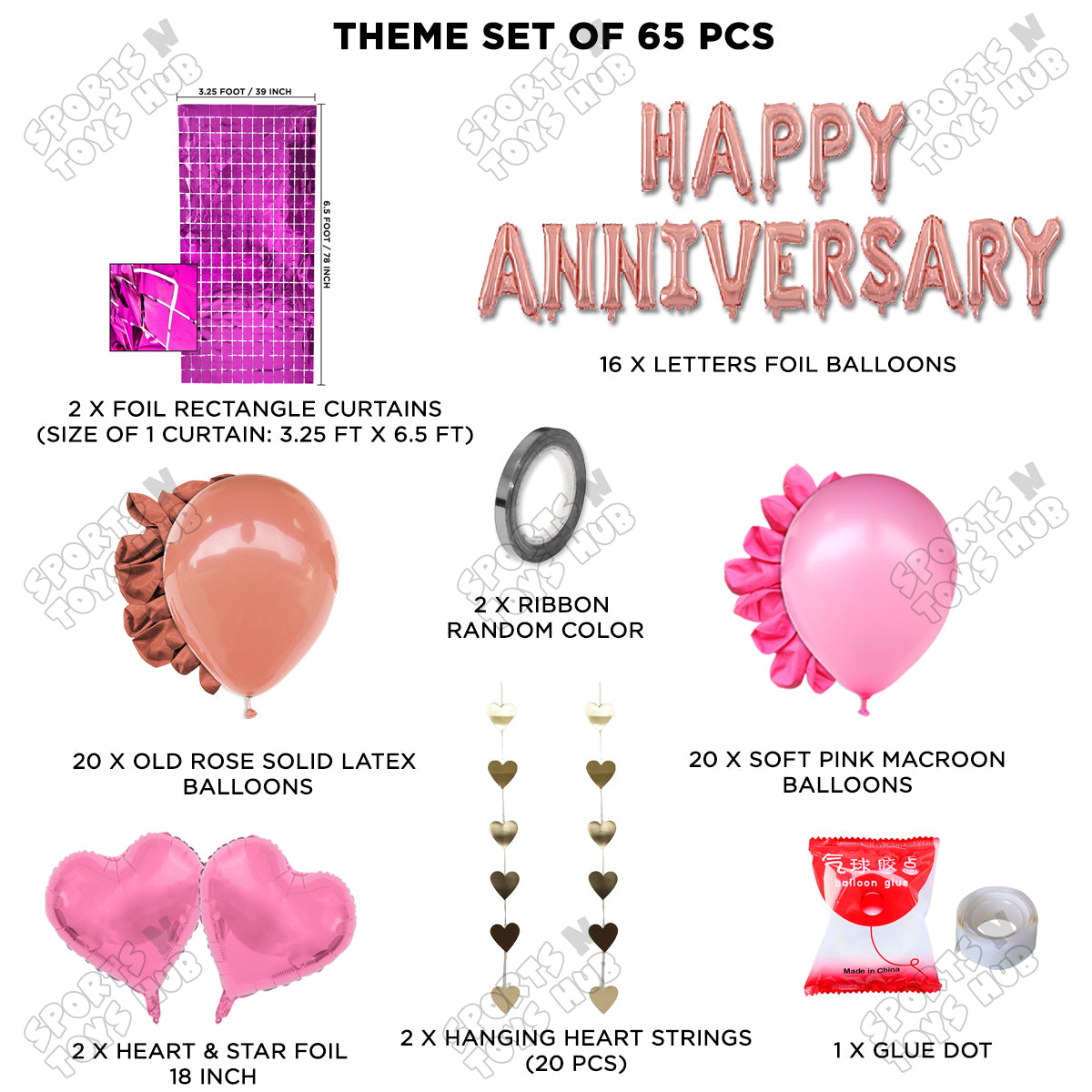Happy Anniversary RoseGold Foil Letter Rectangle Curtain Theme Collection