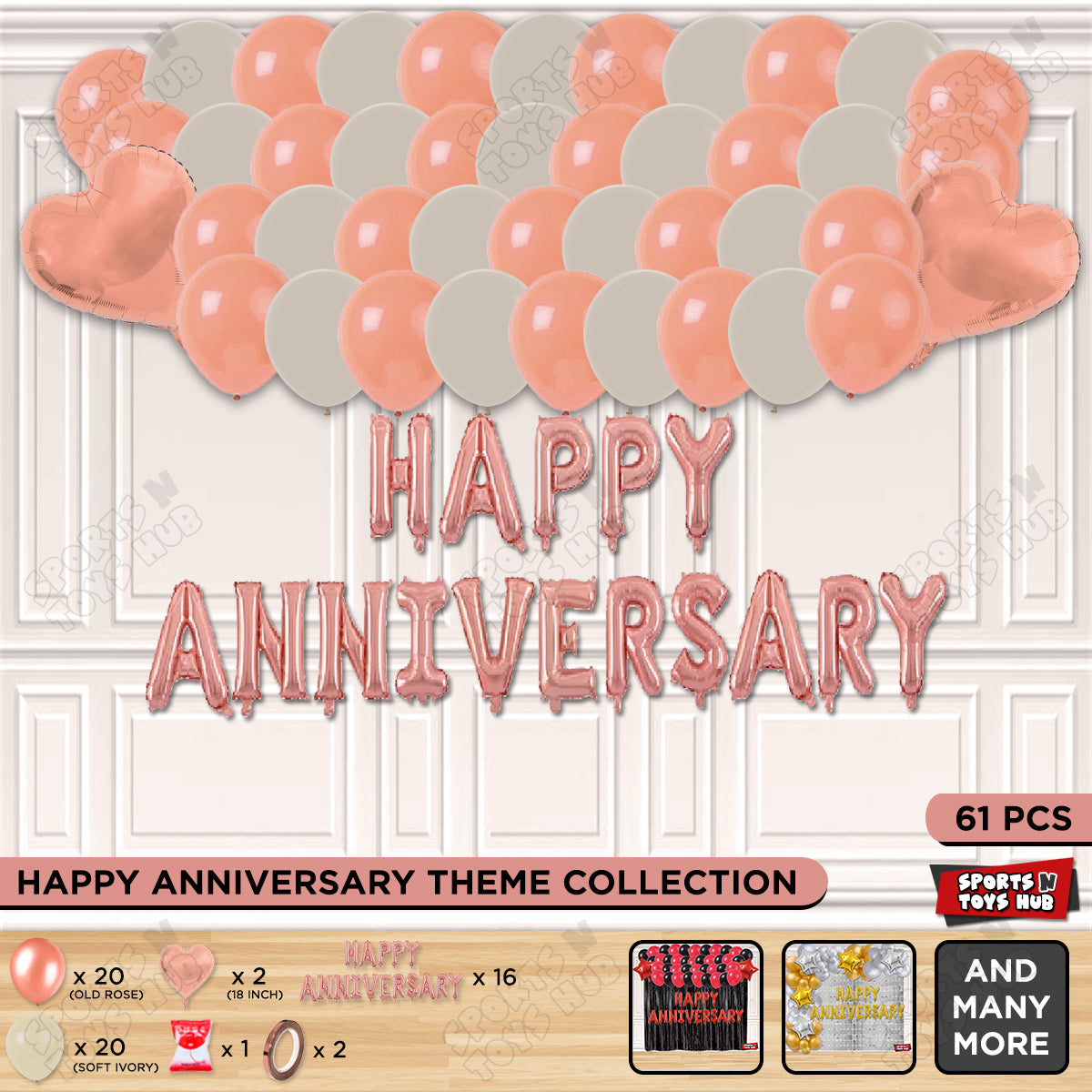 Happy Anniversary Rose Gold Vintage Foil Letter Garland Theme Collection